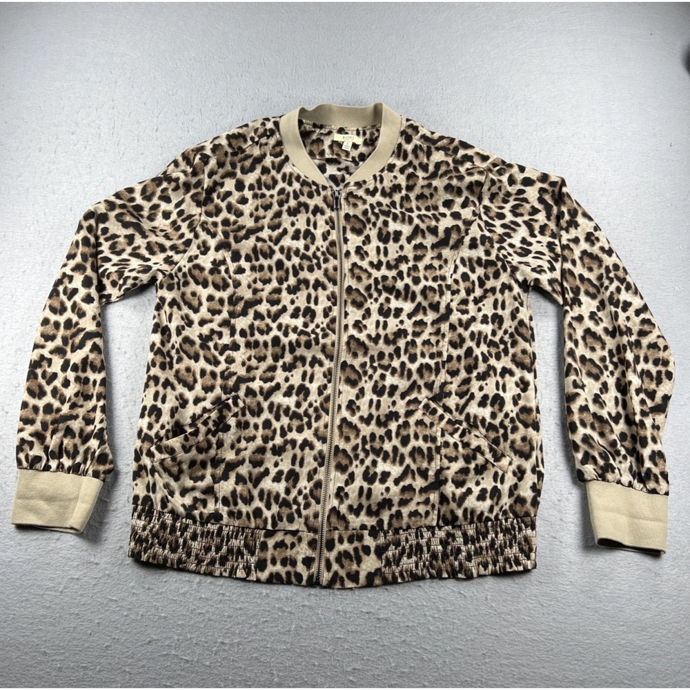 Kori America Womens Size Large Leopard Bomber Jacket Zip